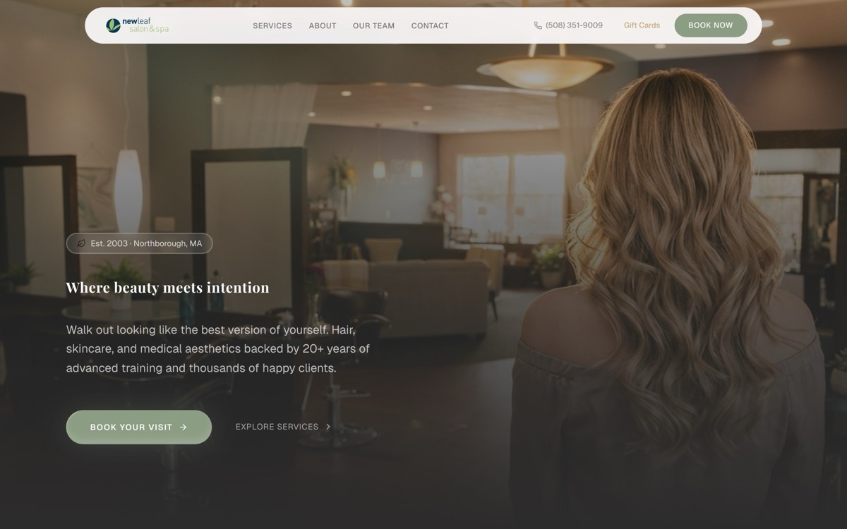 New Leaf Salon & Spa website